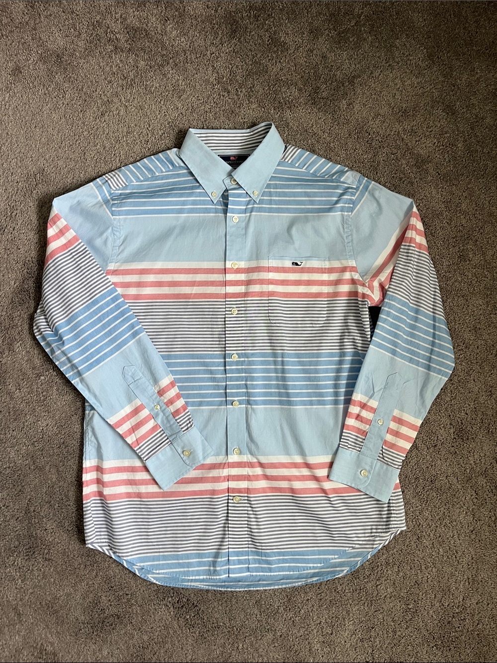 Vineyard Vines Striped Button-Down Shirt in Light Blue, Coral & Gray